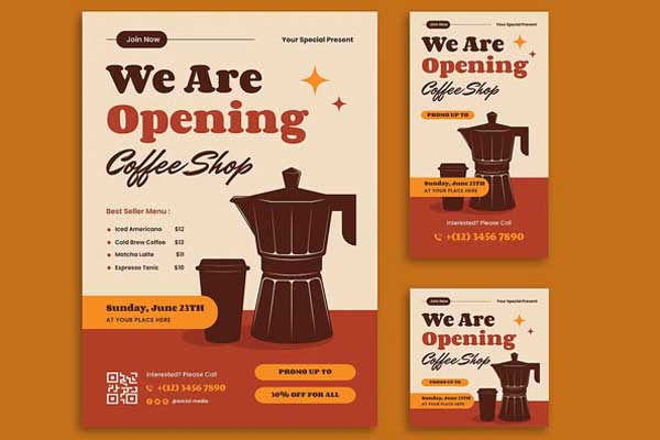 Sample Coffee Shop Flyer Designs – Fresh and Friendly Designs for Beverage Promotions and Happy Hours | High-Quality PSD & Vector